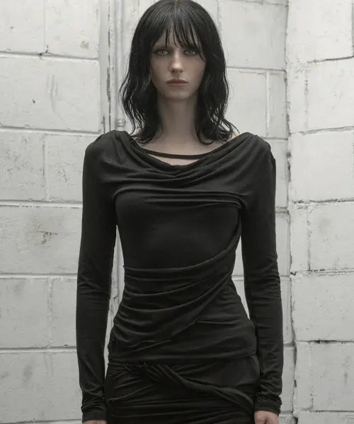 [ROCKCAKE] Pinched Cowl Top - Black
