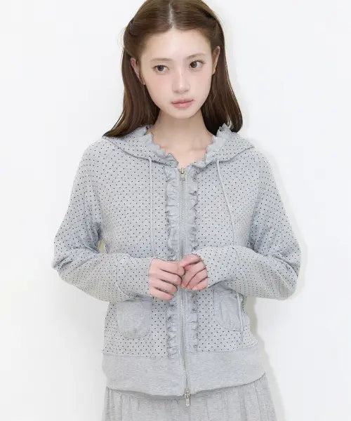 [ILLIGO] FRILL DOT HOOD ZIP-UP MELANGE / 프릴 도트 후드 집업 멜란지