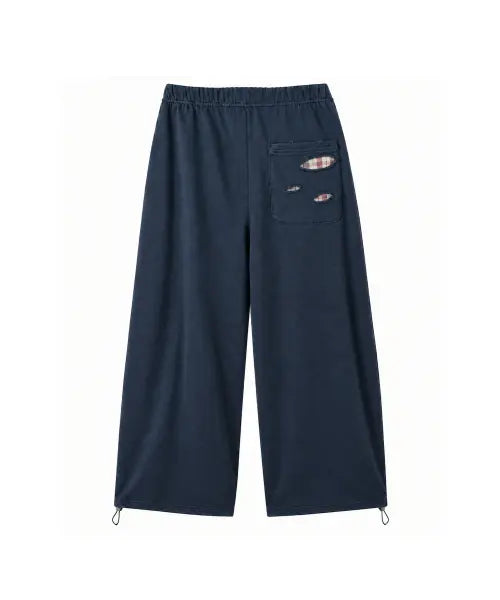 [NOISE] VINTAGE CHECK DISTRESSED SWEATPANTS - NAVY / 빈티지 체크 데미지 스웻 팬츠_[NAVY]