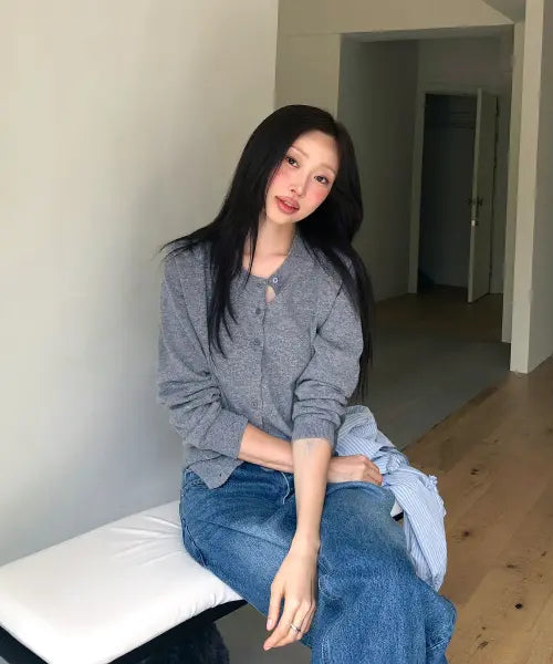[RONRON] BASIC WOOL ARCHIVE CARDIGAN GREY