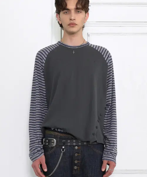 [DOFFJASON] Stripe Raglan Button Long Sleeve NAVY / 스트라이프 래글런 버튼 롱 슬리브 NAVY