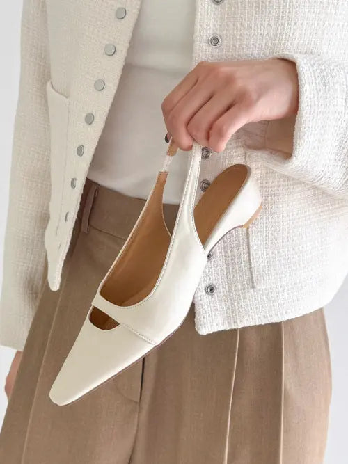 [FLORIDA STUDIO] Everyday Lauren Cut-out Strap Low Heel Slingback Ivory ED2680 / 에브리데이 로렌 컷아웃 스트랩 로우힐 슬링백 아이보리 ED2680