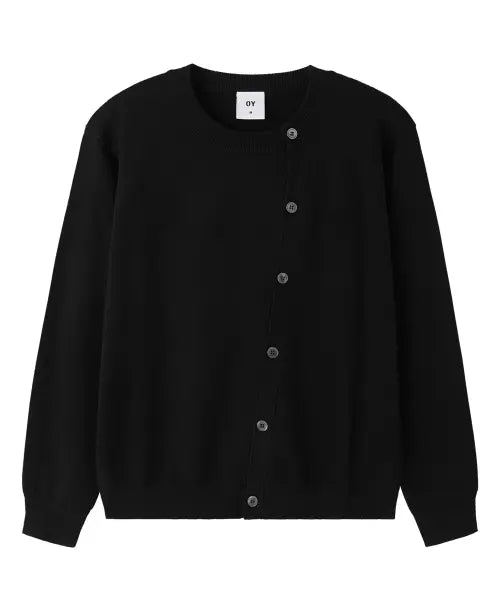 [OPENYARD(OY)] WRAP BUTTON CARDIGAN - BLACK