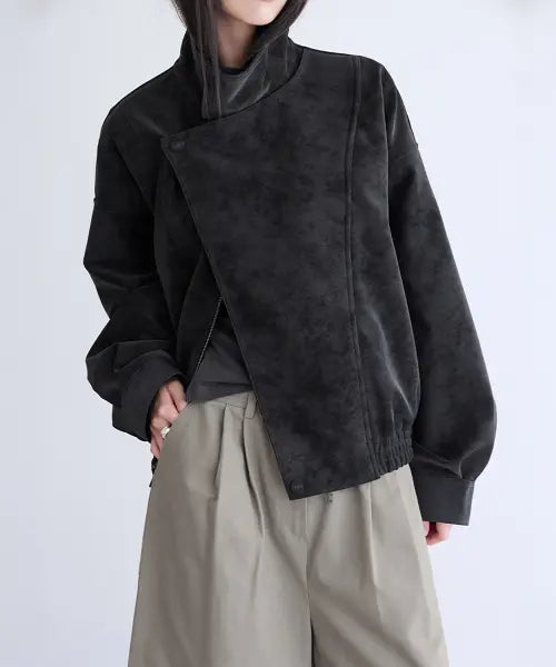 [LONDONDADA] Oversized High-Neck Faux Leather Blouson, BLACK