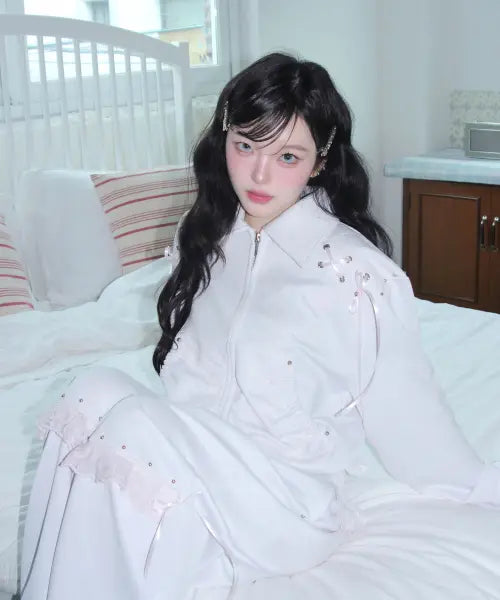 [CHERRYQUIRI] Angel Corset Jersey Zip Up - White
