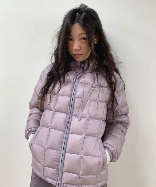 [OHESHIO] Reversible Floral Graphic Duck Down Puffer Jacket - Light Purple / REVERSIBLE FLORAL GRAPHIC DUCK DOWN, LIGHT PURPLE
