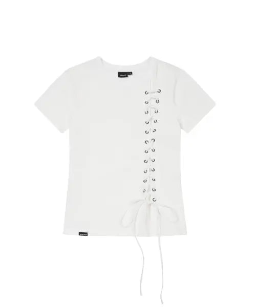 [AAKAM] Eyelet Corset Half Top (White)