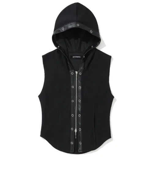 [NOT4NERD] W Eyelet Contrast Hood Vest - Black