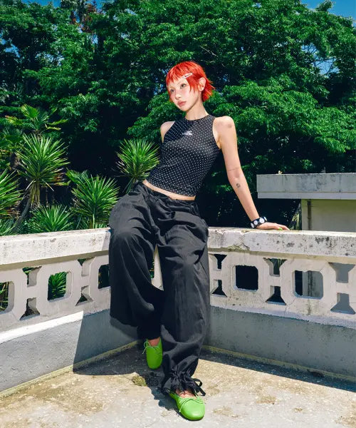 [HIGHTIDEFRANKIE] Lace Hem Wide Pants Black