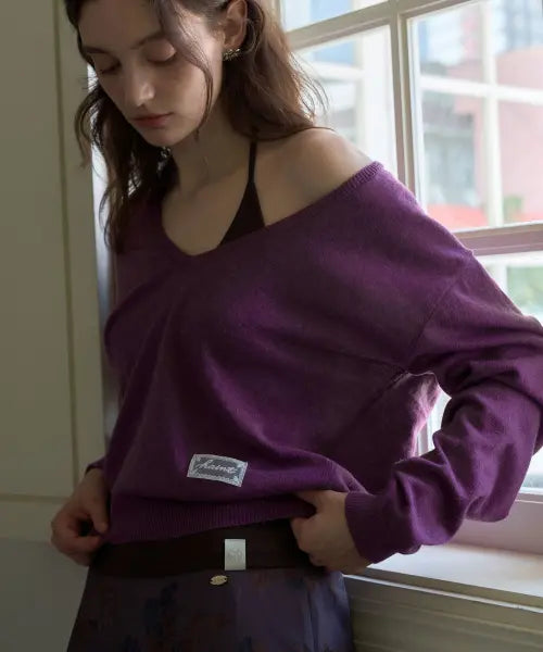[HAINT] LUEN DEEP V_NECK KNIT 3COL_PURPLE