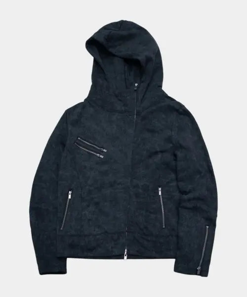 [PLACE STUDIO] Tie-Dye Washed Cotton High Neck Multi-Zipper Hoodie Jacket [Black] / 타이다이 워싱 코튼 하이넥 멀티 지퍼 디테일 후드집업 자켓 [블랙]