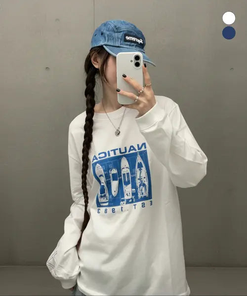 [NAUTICA] Yacht Frame Print Long Sleeve T-Shirt (2 Colors) / 요트 프레임 프린트 롱슬리브 티셔츠(2colors) NTL5736
