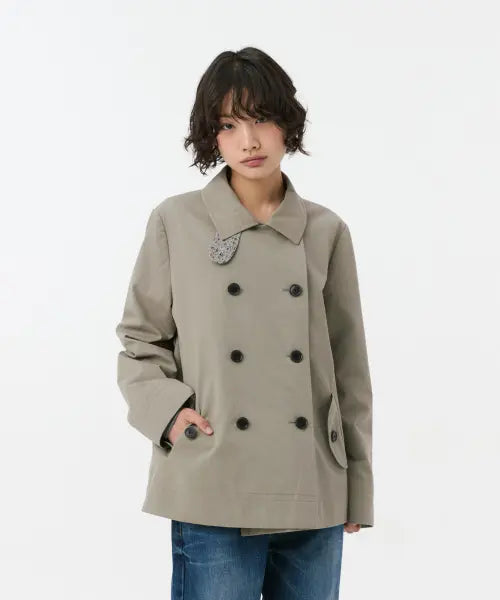 [OHESHIO] Vintage Floral Half Coat, Khaki