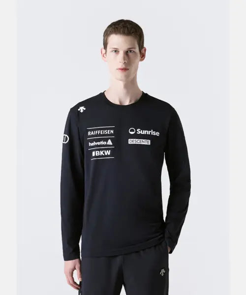 [DESCENTE] Men's Swiss Ski Team Graphic Long Sleeve T-shirt Black SR421STLO1 / 남성 스위스 스키 팀그래픽 긴팔 티셔츠 블랙 SR421STLO1