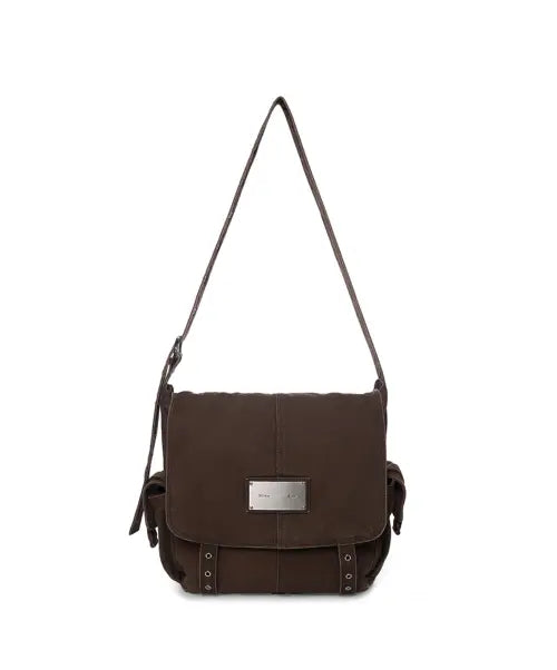 [MATIN KIM] VINTAGE WASHED COTTON MESSENGER BAG IN BROWN