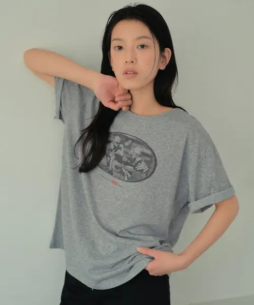 [WEDNESDAYOASISFORWOMEN] Oasis Slub Graphic Half T-Shirt_MELANGE GRAY(WB6TP33) / 오아시스 슬라브 그래픽 반팔 티셔츠_MELANGE GRAY(WB6TP33)