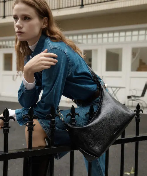 [SNUZBUTN] Sandra Leather Shoulder Bag L / VINTAGE BLACK / 천연소가죽 숄더백 산드라백 라지 빈티지 블랙
