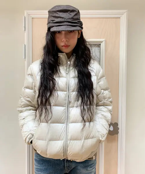 [OHESHIO] Reversible Floral Graphic Duck Down Puffer Jacket - Light Gray / REVERSIBLE FLORAL GRAPHIC DUCK DOWN, LIGHT GRAY