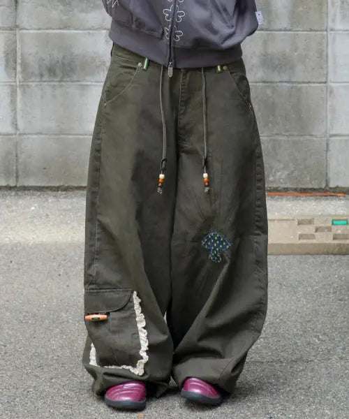 [RuNaKi'Hu'] WXP104 Tsukitaabi Lace Balloon Pants (Khaki) / WXP104 츠기타비 레이스 벌룬 팬츠 (KHAKI)