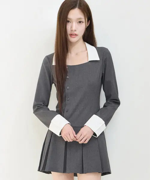 [ILLIGO] IVY PLEATED DRESS CHARCOAL / 아이비 플리츠 원피스 차콜
