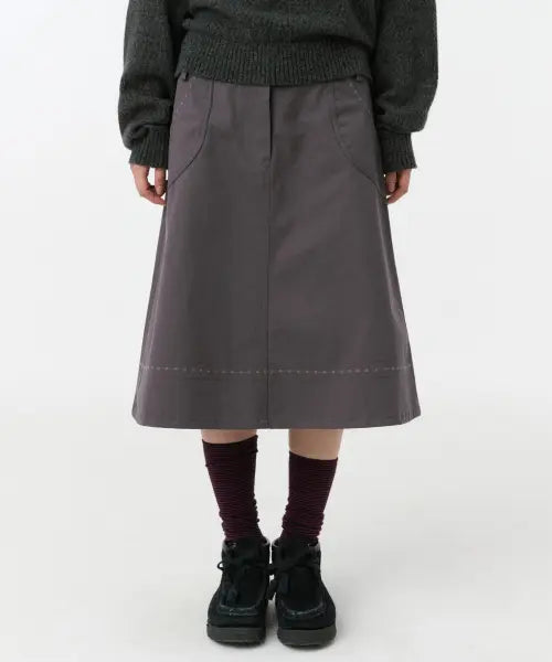 [OHESHIO] Embroidery Pocket A-Line Skirt - Purple / EMBROIDERY POCKET A-LINE SKIRT, PURPLE