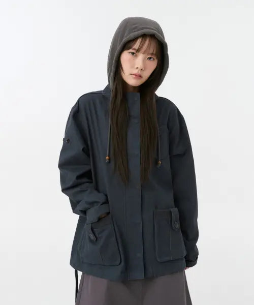 [OHESHIO] Round Pocket Fishtail Jacket, Navy