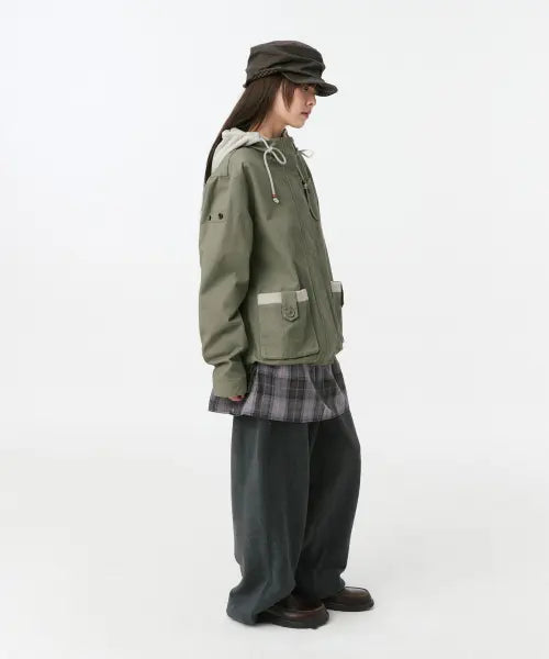 [OHESHIO] Round Pocket Fishtail Jacket, Khaki