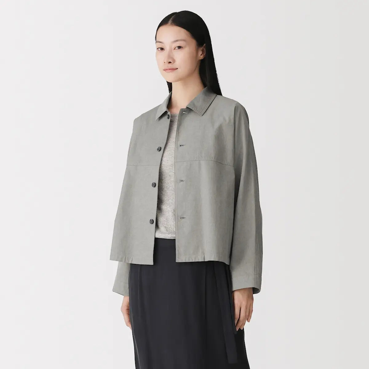 [MUJI] Brushed Cotton Cropped Long-Sleeve Shirt / 기모 코튼 크롭 긴소매 셔츠