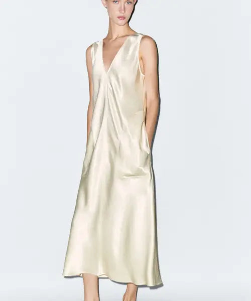 [MASSIMO DUTTI] Satin Lingerie Midi Dress / 새틴 란제리 미디 원피스