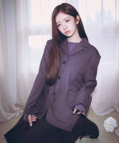[MISEKI SEOUL] Layered placket blazer CHARCOAL
