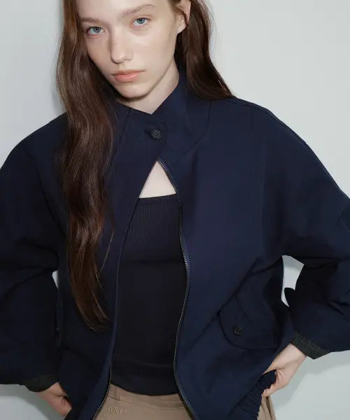 [FRIVER07] High neck check detail bomber jumper [FRFA05JP02]_Navy