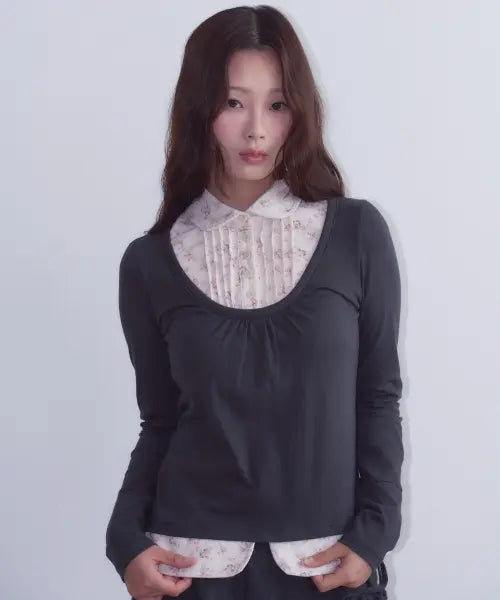 [OAFISH] Floral Shirt Long Sleeve, Charcoal