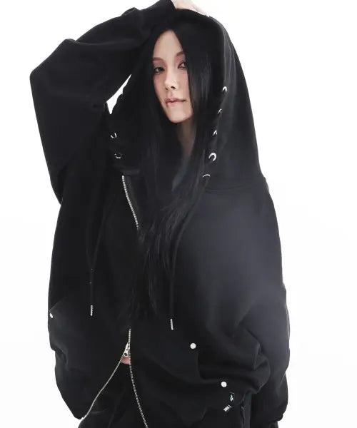 [SIDERA] Eyelet Stone Hotfix Hoodie [Unisex/Black] / Eyelets Stone Hotfix Hoodie [Unisex/Black]
