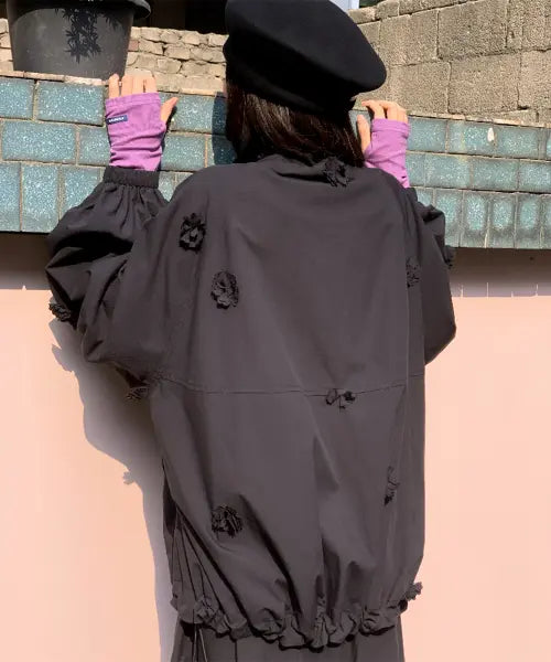 [RONRON] MINI FLOWER WINDBREAKER BLACK