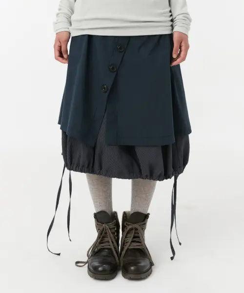 [OHESHIO] Button String Layered Wrap Skirt, Navy