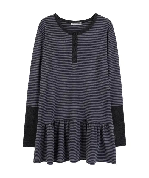 [HIGH SCHOOL DISCO] Henley Neck Striped One Piece_Charcoal / 헨리넥 스트라이프 원피스_차콜