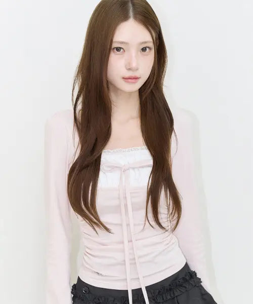 [ILLIGO] ROSY SQUARE-NECK TOP PINK / 로지 스퀘어넥 탑 핑크
