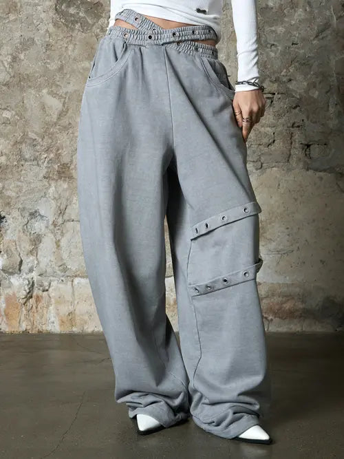 [EUCT] Dual-waist eyelet sweatpants - GREY / 듀얼 웨이스트 아일렛 스웻팬츠 - 그레이