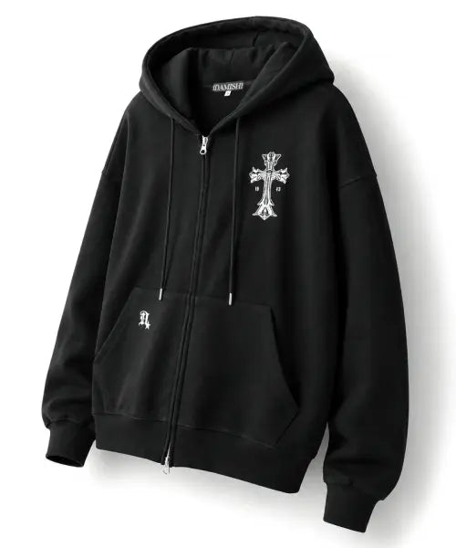 [DAMISH] Gothic Cross Twoway Hoodie Zip-Up_Black / 고딕 크로스 투웨이 후드집업_블랙