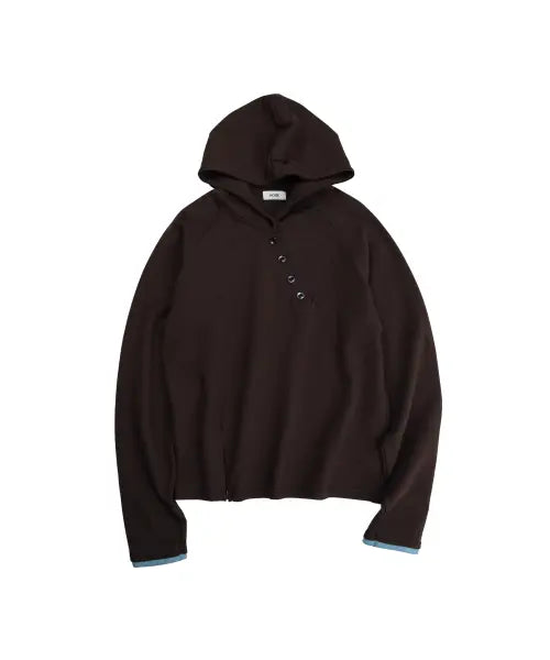 [NOISE] LAYERED DIAGONAL BUTTON HOODIE - BROWN / 레이어드 다이애그널 버튼 후드 티_[BROWN]