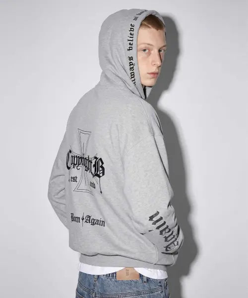 [THE B ARCHIVE] Unisex Oversized Back Artwork Sweat Zip-Up Hoodie Melange Gray / 공용 오버핏 뒷판 아트웍 스웨트 후드 집업 멜란지 그레이