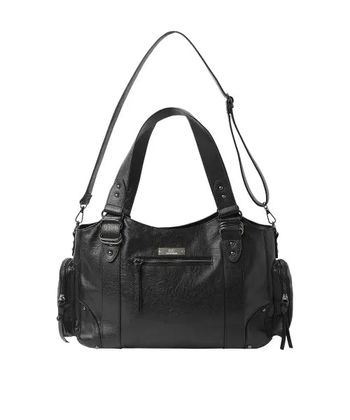[OPENYARD(OY)] DRING FAUX LEATHER SHOULDER BAG - BLACK