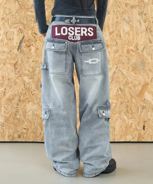 [LOSERS CLUB] Multi Cargo Pocket Wide Denim Pants Light Gray / 멀티 카고포켓 와이드 데님 팬츠 라이트그레이