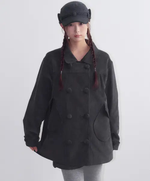 [OAFISH] Double Button Corduroy Coat, Charcoal