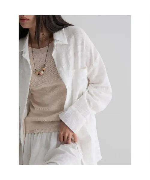[8SECONDS] Crochet Long Sleeve Shirt - White / 크로쉐 긴팔 셔츠  화이트