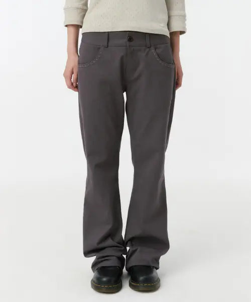 [OHESHIO] Embroidery Pocket Bootcut Pants - Purple / EMBROIDERY POCKET BOOTCUT PANTS, PURPLE