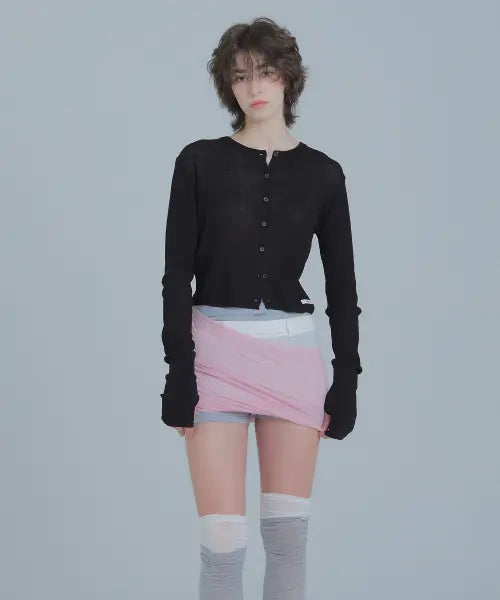 [FRANTICSERVICE] Sheer linen blend cardigan - Black / 시어 린넨 가디건 - 블랙