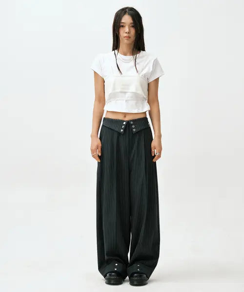 [SORBEE] FLAP STRIPE SLACKS / CHARCOAL / 플랩 스트라이프 슬랙스 /  차콜