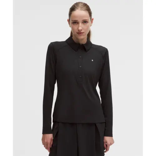 [LULULEMON] Quick Dry Long Sleeve Polo Shirt - Straight Hem / 퀵 드라이 롱슬리브 폴로 셔츠 *스트레이트 헴  BLK