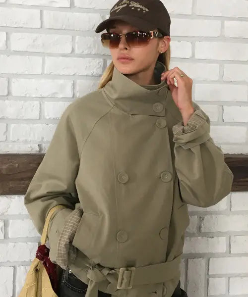[BITTERCELLS] High Neck Half Trench Jacket-Beige / 하이넥 하프 트렌치 자켓-베이지